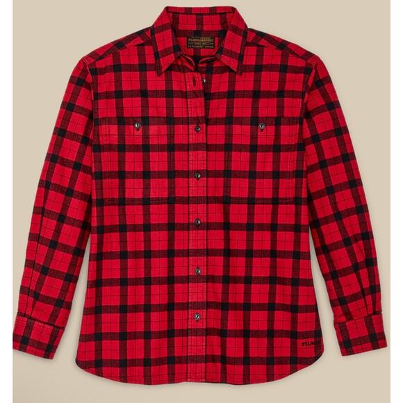 Filson Alaskan Guide Shirt Red Black Buffalo Check Brushed Cotton Shirt Medium